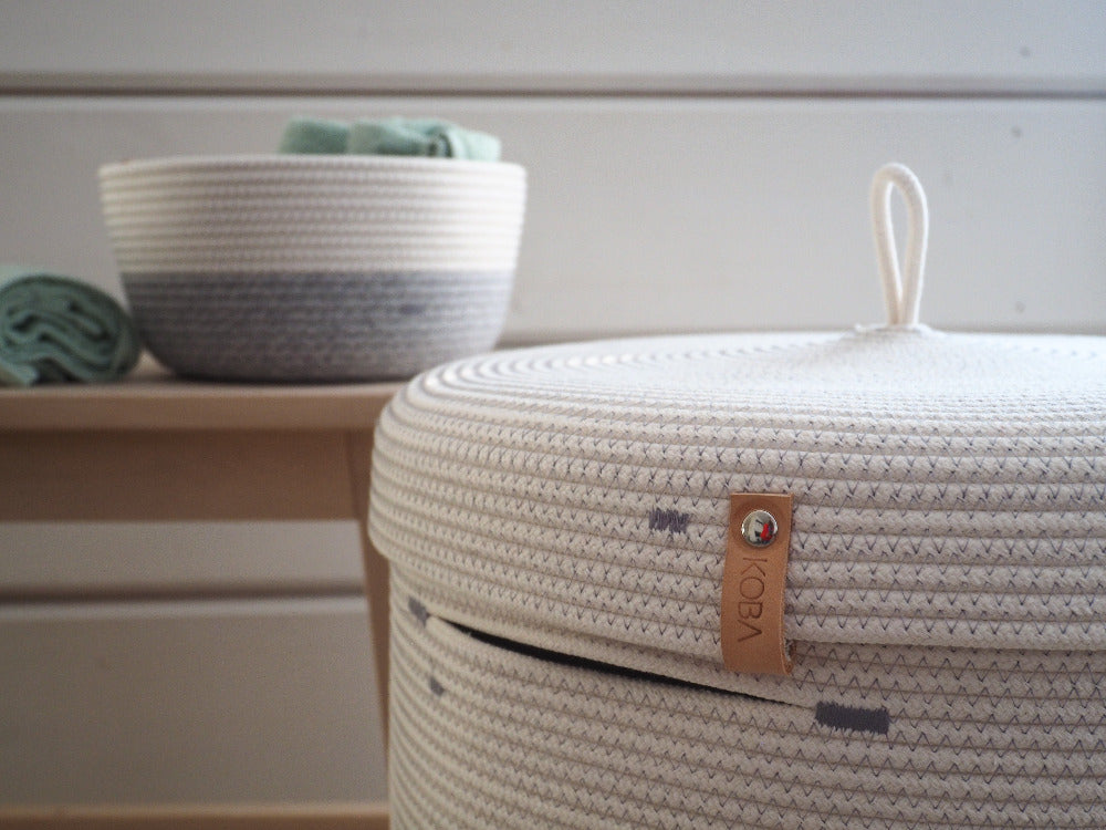 Panier à Linge Gris Pastel & Blanc