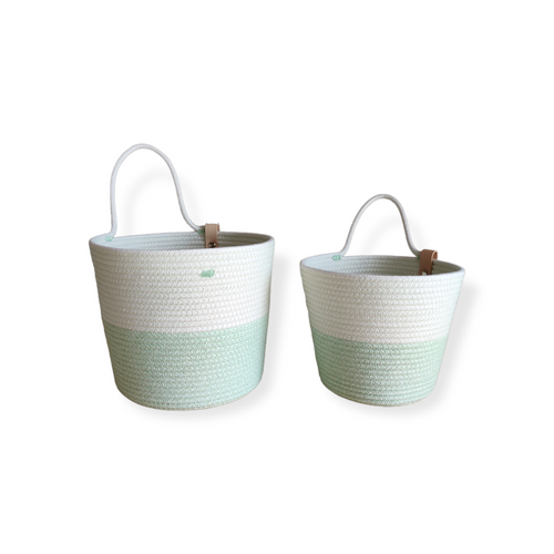 Wall Basket Mint Melé & White